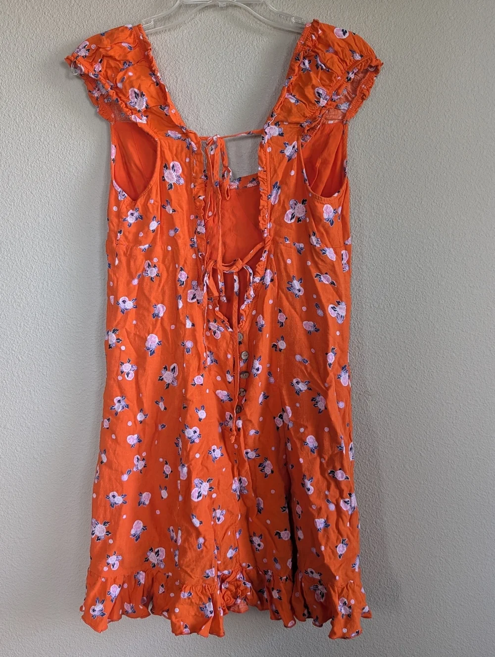 Free People Size Large Like A Lady Orange Floral Ruffle Sundress Open Back Mini - Picture 4 of 9
